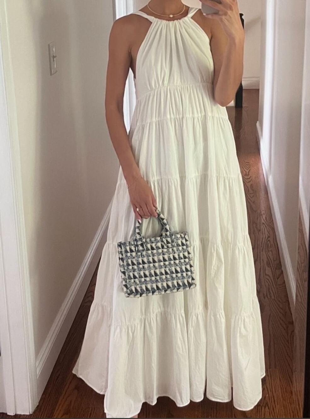 Anthropologie Forever That Girl Tiered Back Bow Maxi Dress XS Cotton Poplin